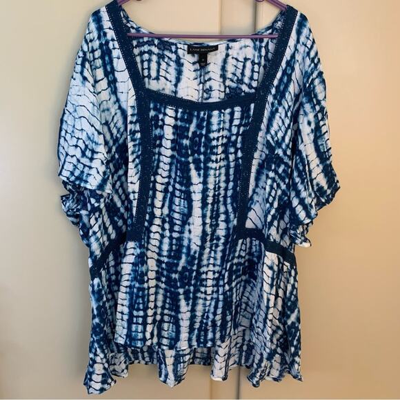 Lane Bryant Square Neck Peplum Top with Crochet Trim tie dye women’s size 28 - Picture 5 of 12